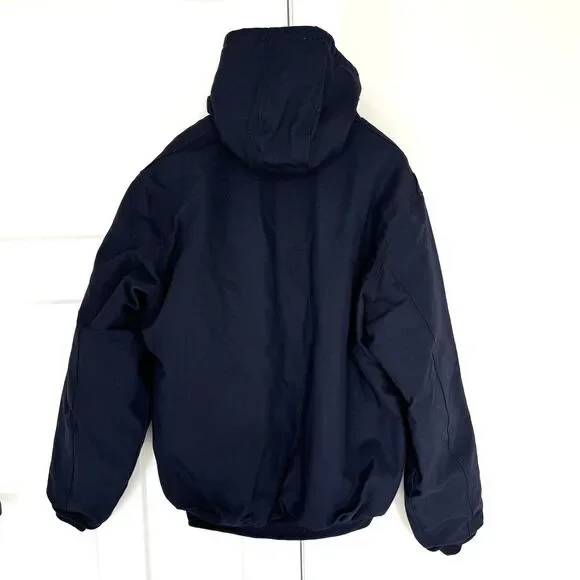 Carhartt FR Flame Resistant Duck Navy Lined Zip Hooded Jacket L Tall Vintage USA